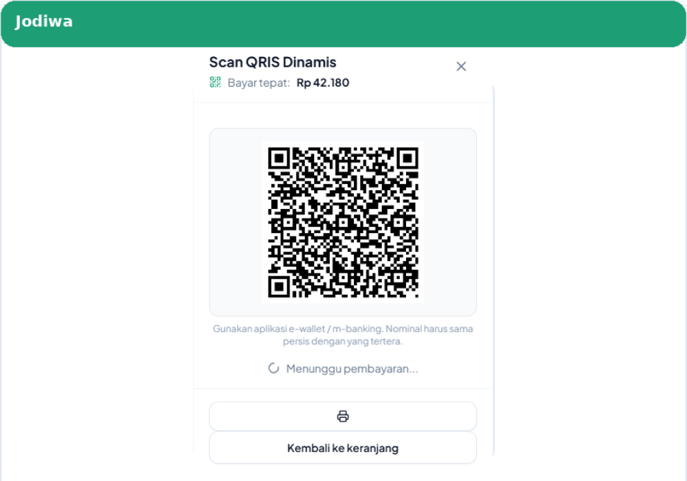 Layar Scan QRIS Dinamis Jodiwa dengan iPaymu